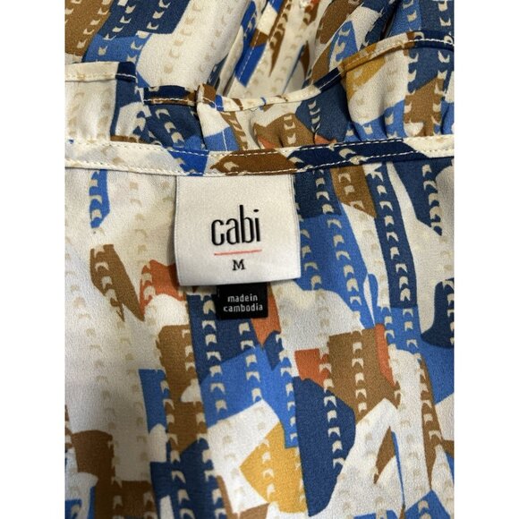 Cabi Jigsaw Top #6106 Sleeveless Blue Cream Button Down Tank Size Medium - Picture 4 of 5